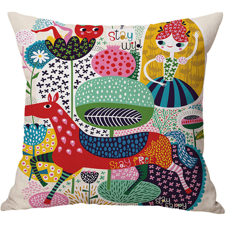 Cartoon Cotton Linen Car Cushion Pillow Cover - 45x45cm Home Decor