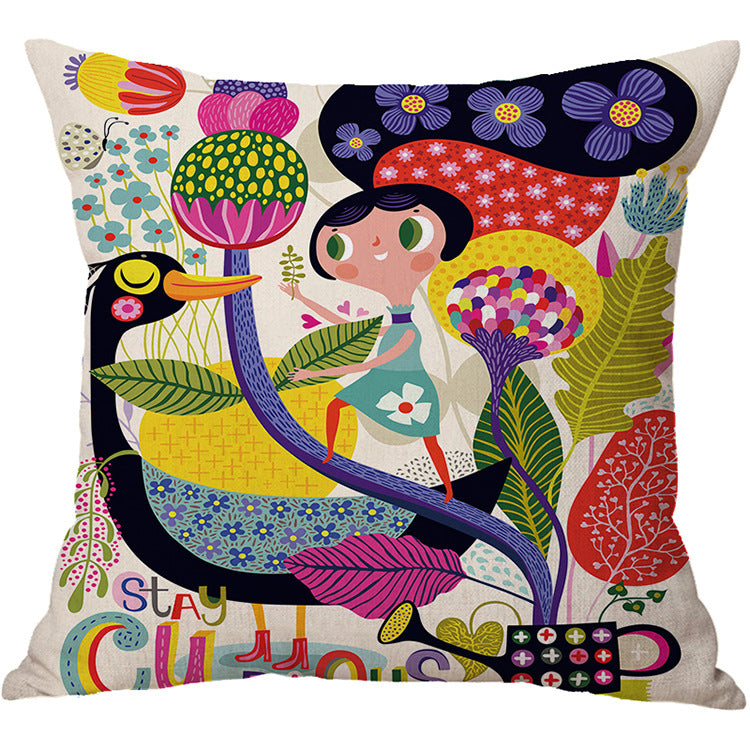 Cartoon Cotton Linen Car Cushion Pillow Cover - 45x45cm Home Decor