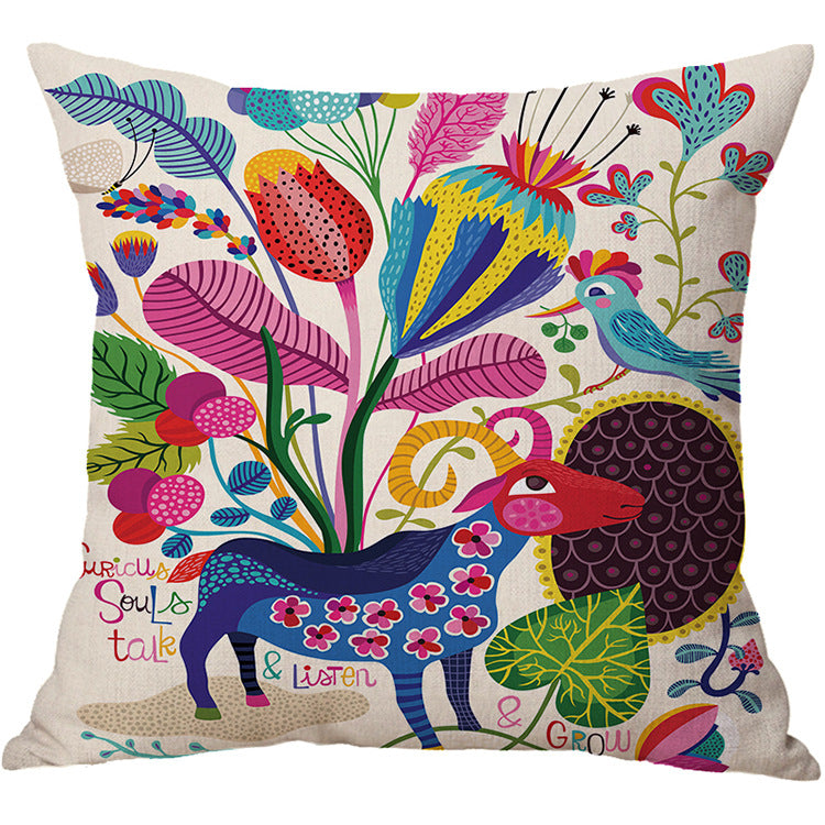 Cartoon Cotton Linen Car Cushion Pillow Cover - 45x45cm Home Decor