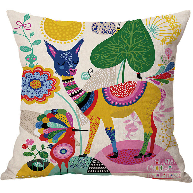 Cartoon Cotton Linen Car Cushion Pillow Cover - 45x45cm Home Decor