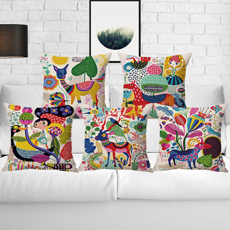 Cartoon Cotton Linen Car Cushion Pillow Cover - 45x45cm Home Decor