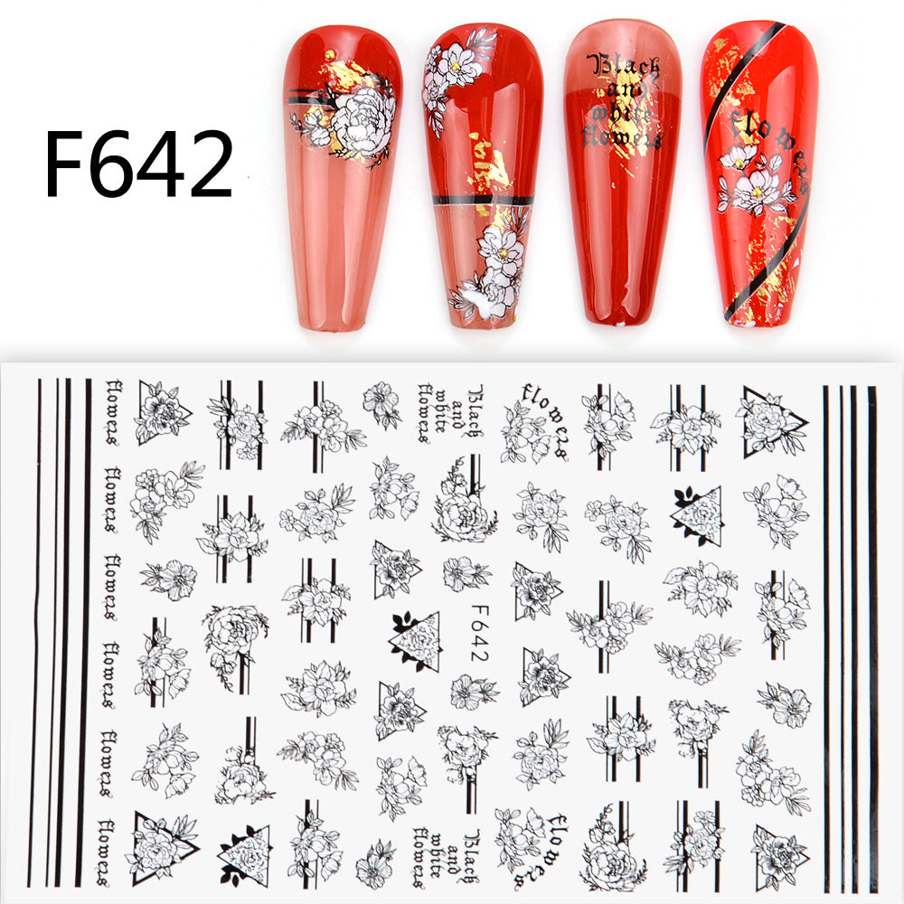 Black and White 3D Animal Love Letter Butterfly Nail Sticker Set