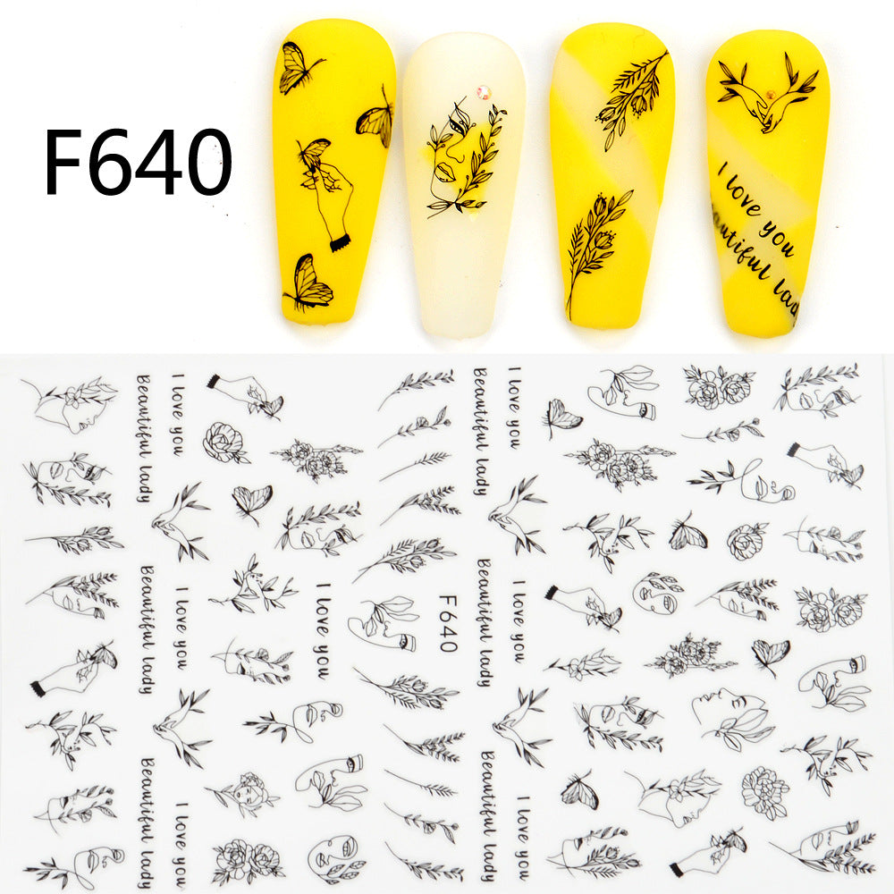 Black and White 3D Animal Love Letter Butterfly Nail Sticker Set