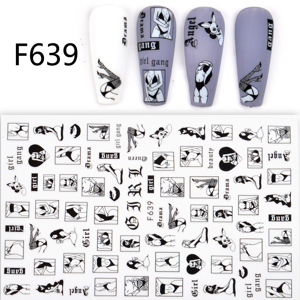 Black and White 3D Animal Love Letter Butterfly Nail Sticker Set