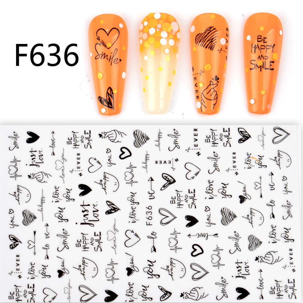 Black and White 3D Animal Love Letter Butterfly Nail Sticker Set