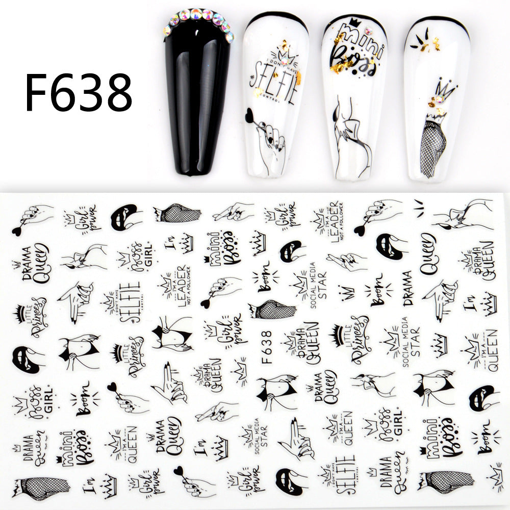 Black and White 3D Animal Love Letter Butterfly Nail Sticker Set