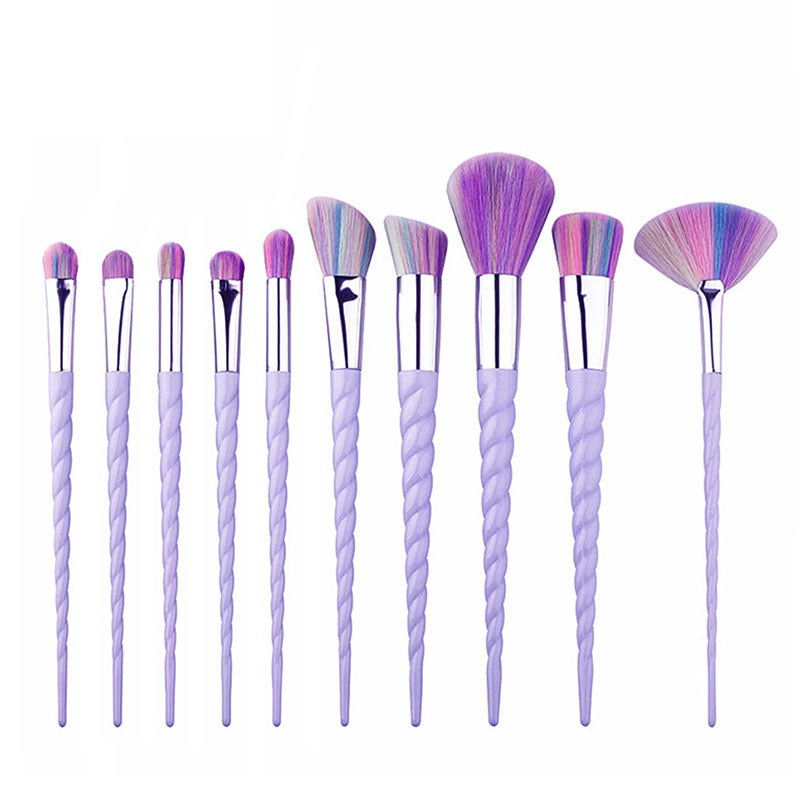 Multicolor Spiral Makeup Brush Set - 10 pcs, Portable, Cosmetology Tools