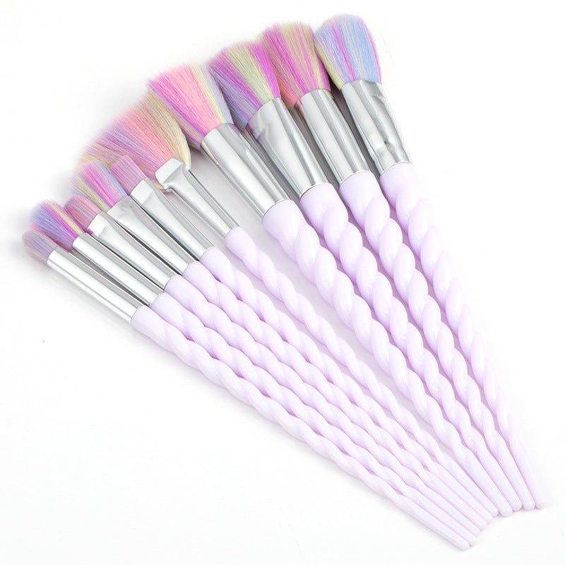 Multicolor Spiral Makeup Brush Set - 10 pcs, Portable, Cosmetology Tools