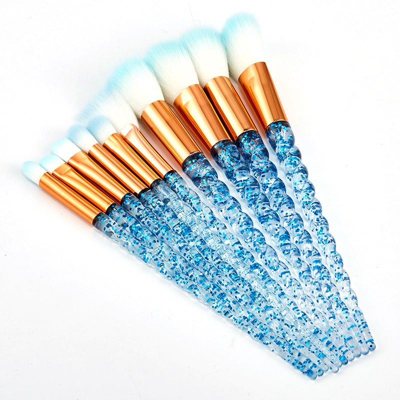 Multicolor Spiral Makeup Brush Set - 10 pcs, Portable, Cosmetology Tools