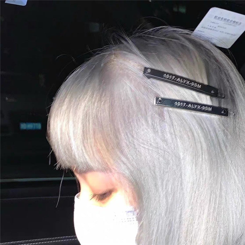 Matte Black Silver Letter Hairpin Clip