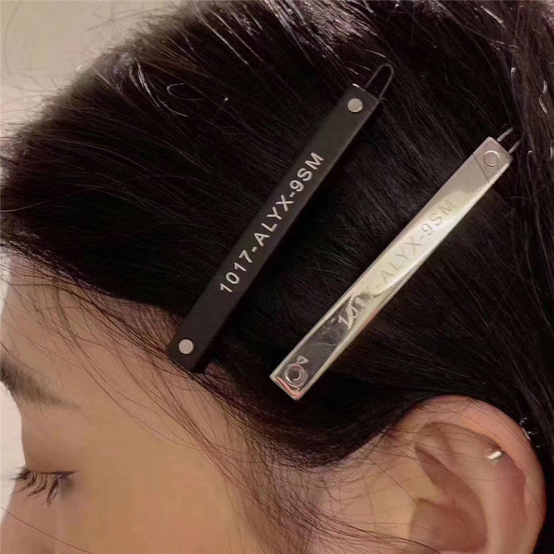 Matte Black Silver Letter Hairpin Clip