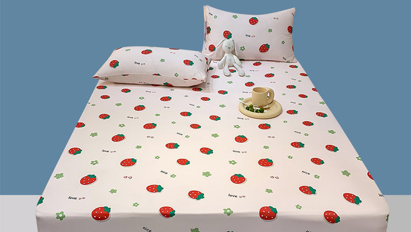 Cotton Elastic Fitted Bed Sheet Set Geometric Print Queen King Size Bedding