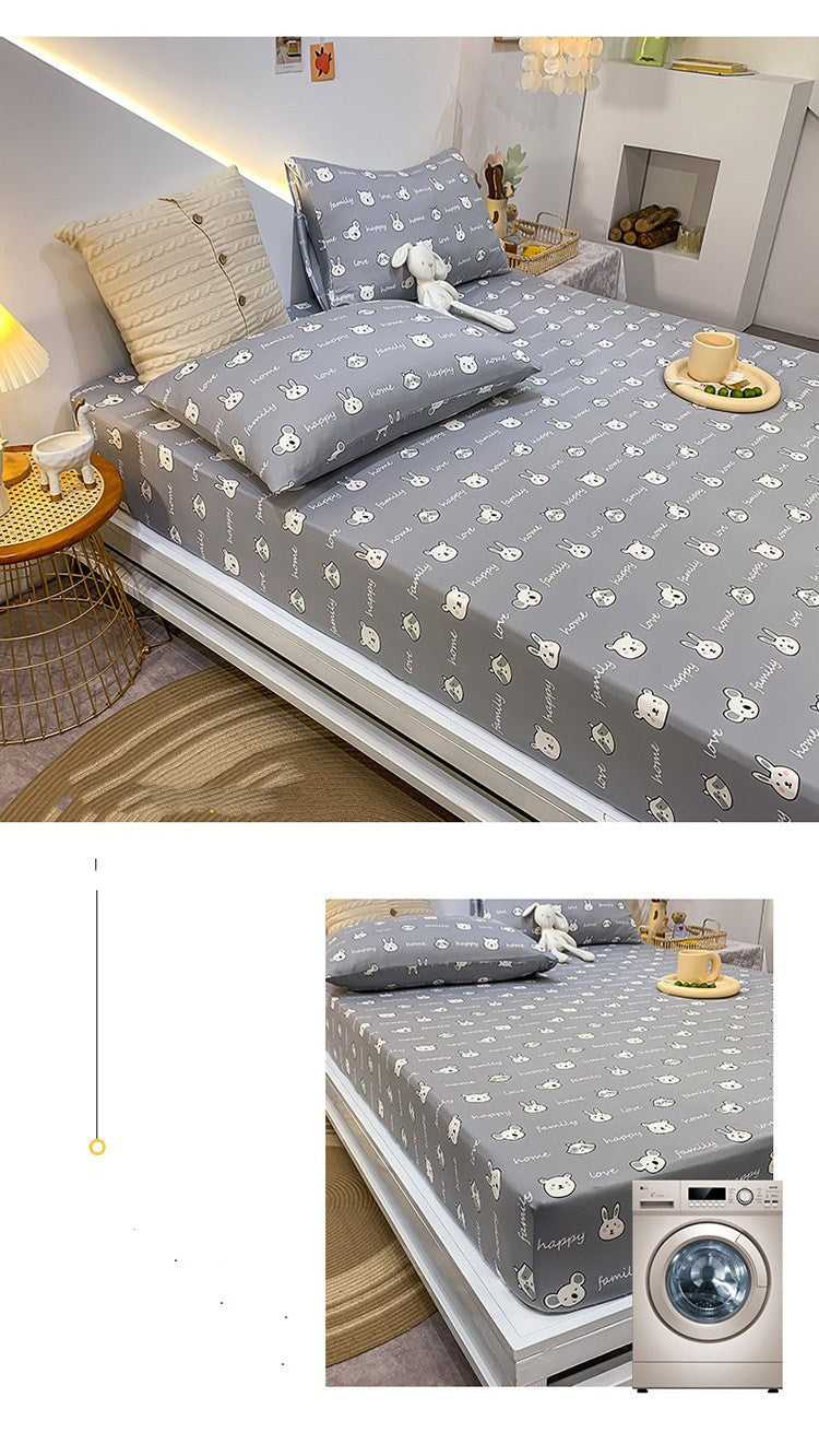 Cotton Elastic Fitted Bed Sheet Set Geometric Print Queen King Size Bedding