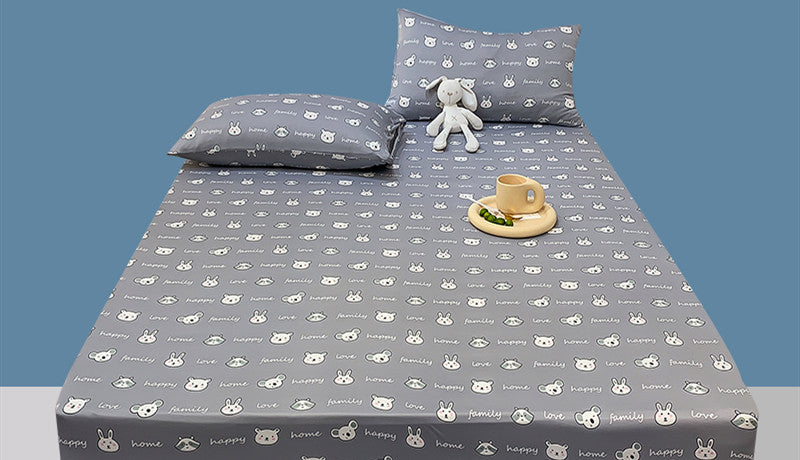 Cotton Elastic Fitted Bed Sheet Set Geometric Print Queen King Size Bedding
