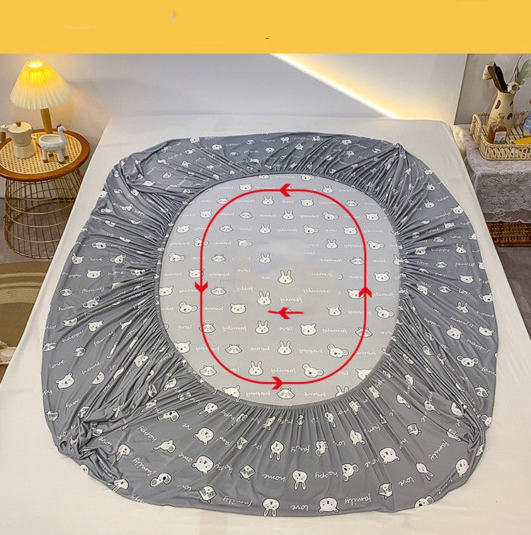 Cotton Elastic Fitted Bed Sheet Set Geometric Print Queen King Size Bedding