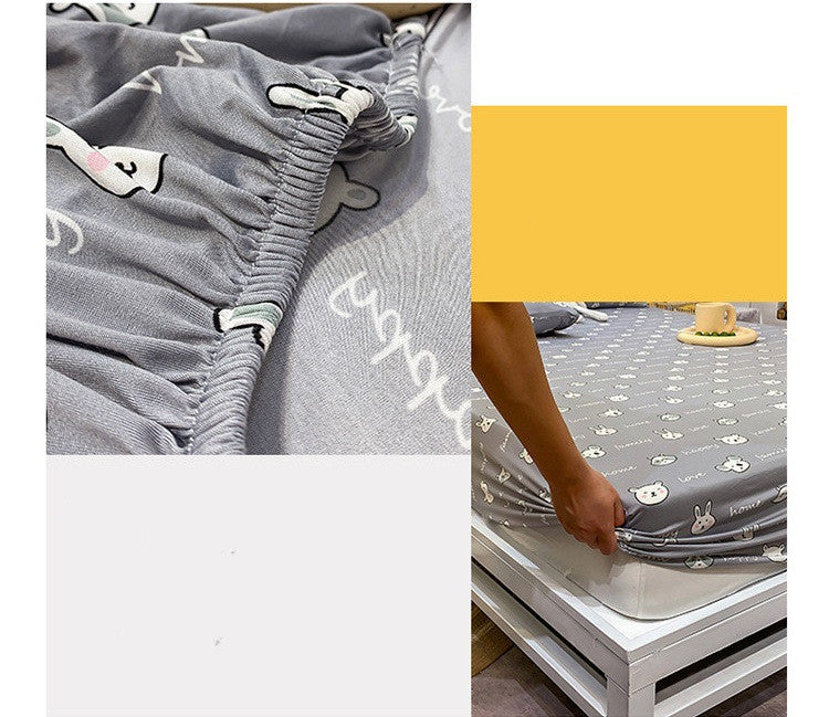 Cotton Elastic Fitted Bed Sheet Set Geometric Print Queen King Size Bedding