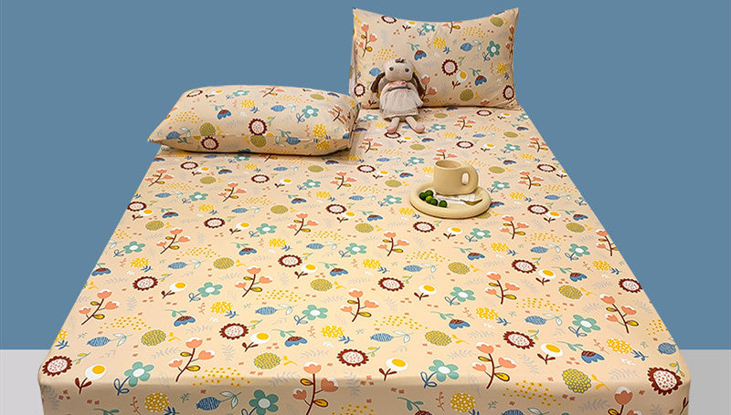 Cotton Elastic Fitted Bed Sheet Set Geometric Print Queen King Size Bedding