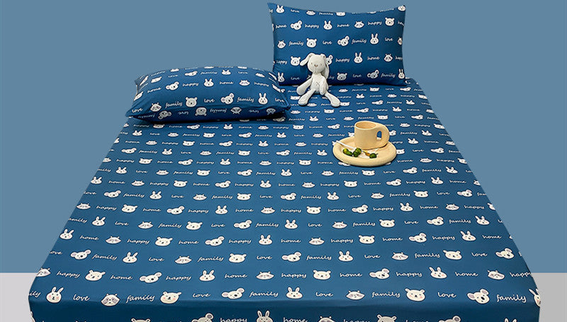 Cotton Elastic Fitted Bed Sheet Set Geometric Print Queen King Size Bedding