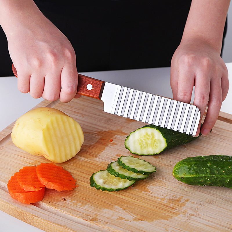 Stainless Steel French Fries Cutter Knife for Vegetables & Fruits - Wave Slicing Tool