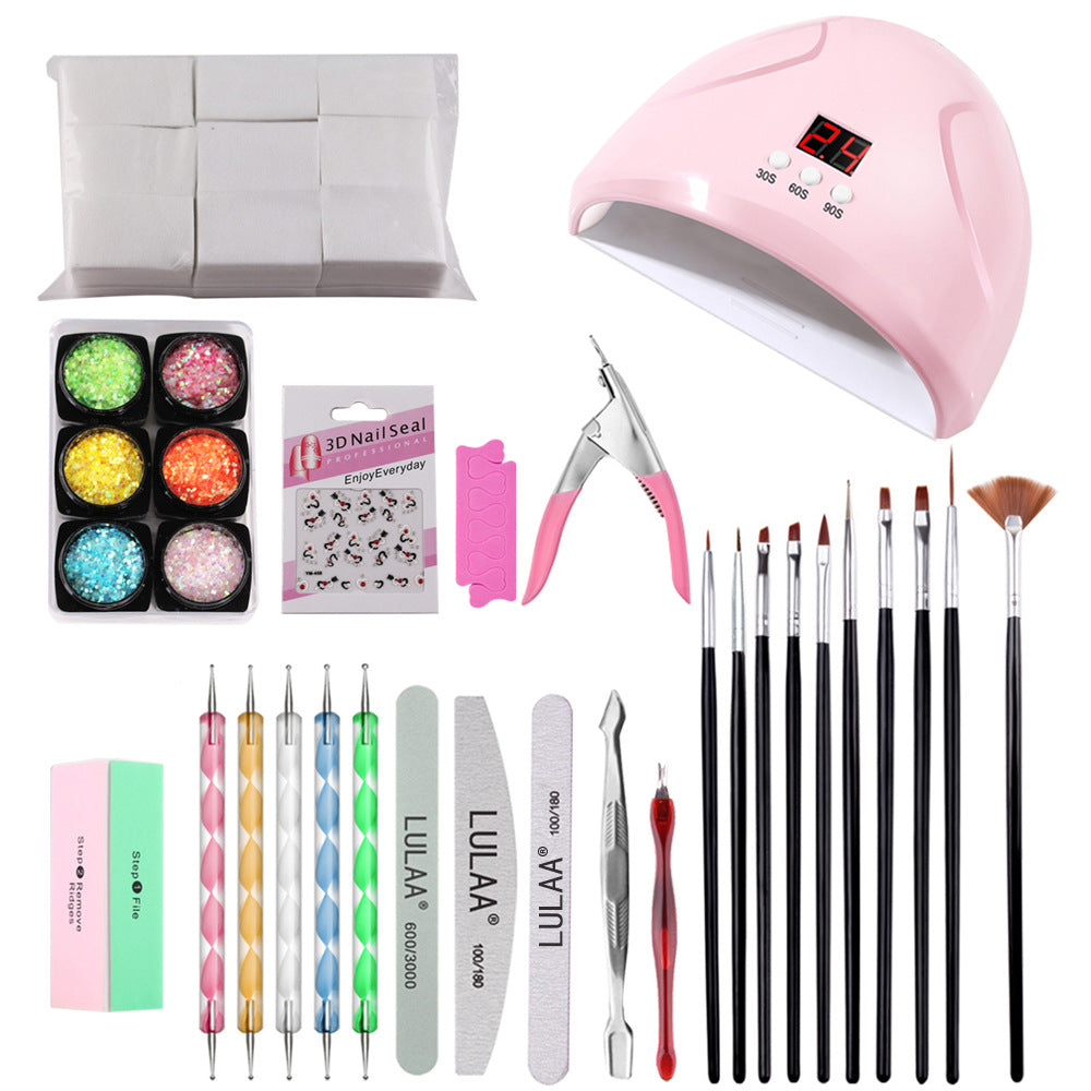 Nail Art Kit with Lamp, File & Rhinestones