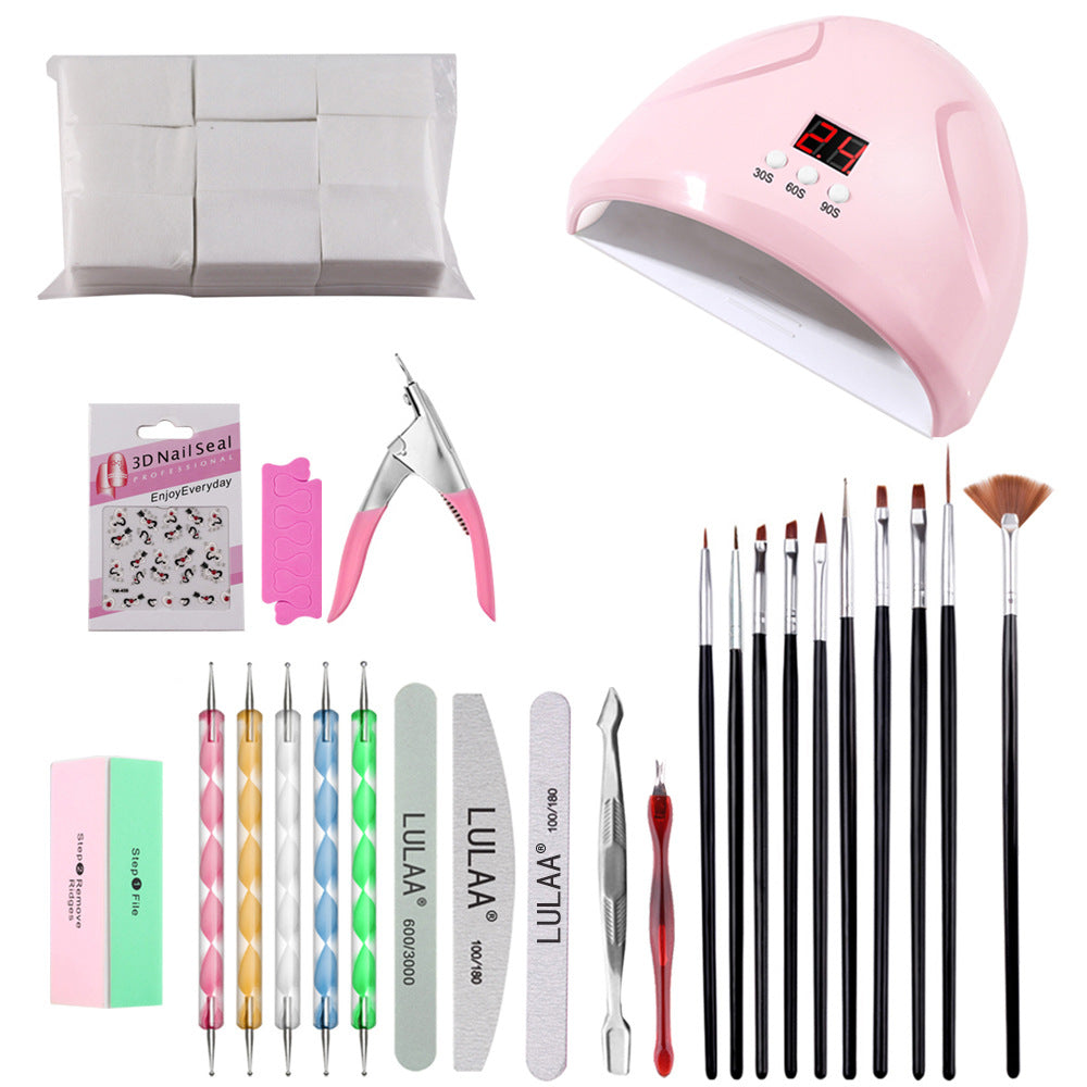 Nail Art Kit with Lamp, File & Rhinestones