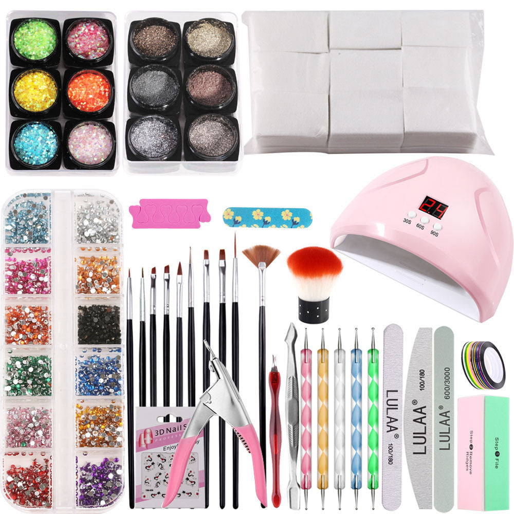 Nail Art Kit with Lamp, File & Rhinestones