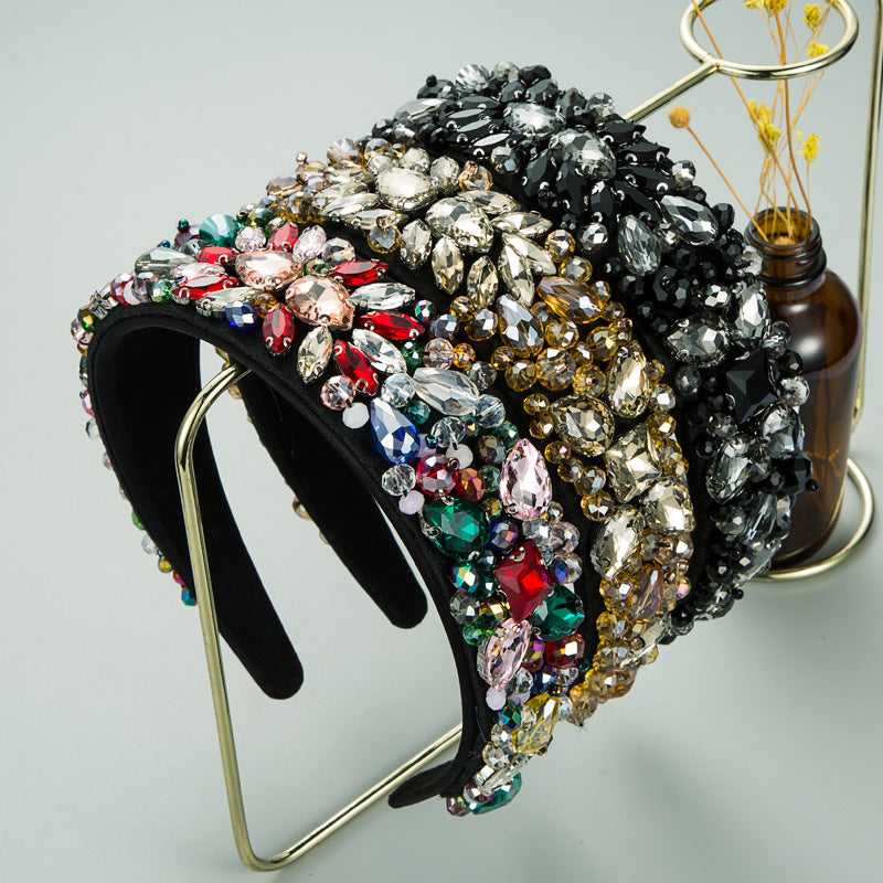 Hand-Stitched Fabric Headband with Glass Diamonds