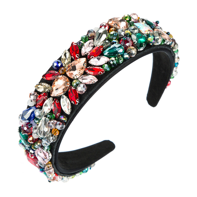 Hand-Stitched Fabric Headband with Glass Diamonds