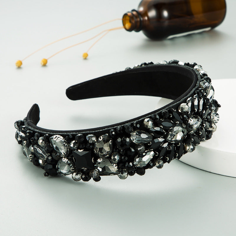 Hand-Stitched Fabric Headband with Glass Diamonds