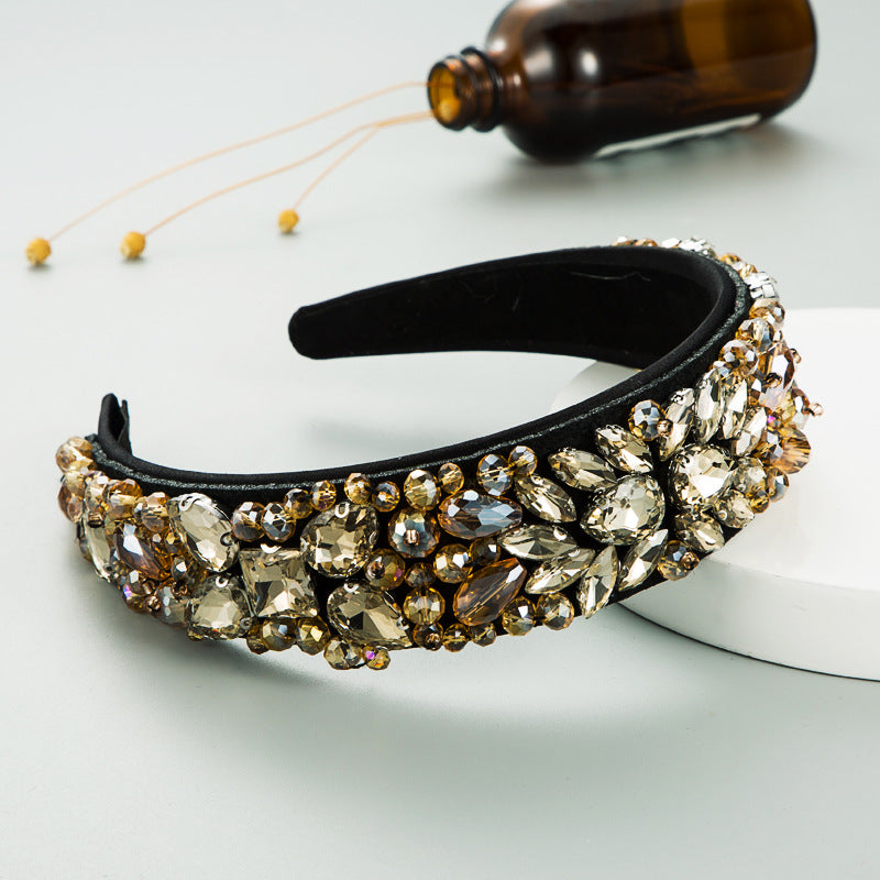 Hand-Stitched Fabric Headband with Glass Diamonds