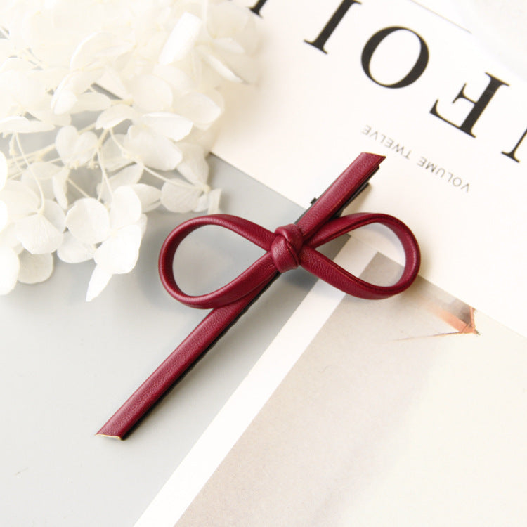 Simple Leather Bow Hairpin - Women's Hair Accessory with Bow Design