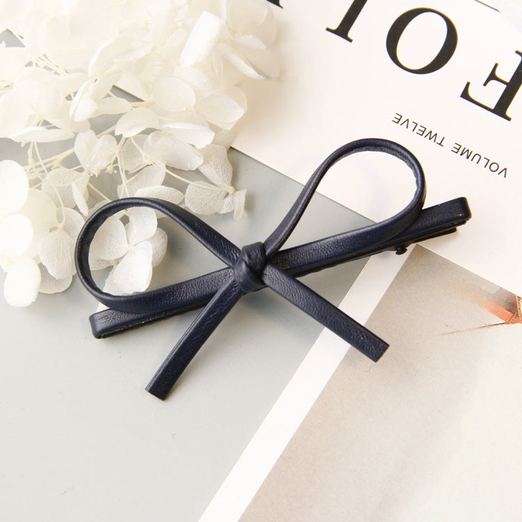 Simple Leather Bow Hairpin - Women's Hair Accessory with Bow Design