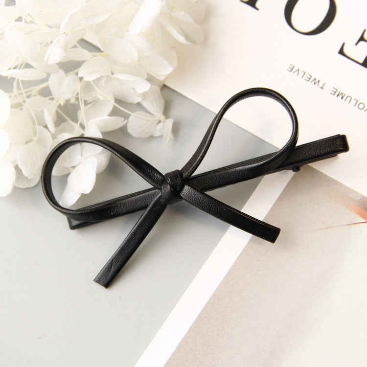 Simple Leather Bow Hairpin - Women's Hair Accessory with Bow Design