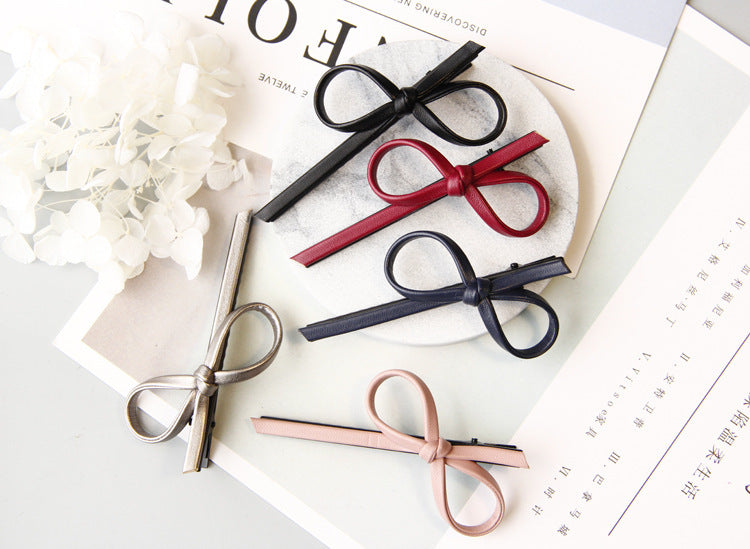 Simple Leather Bow Hairpin - Women's Hair Accessory with Bow Design