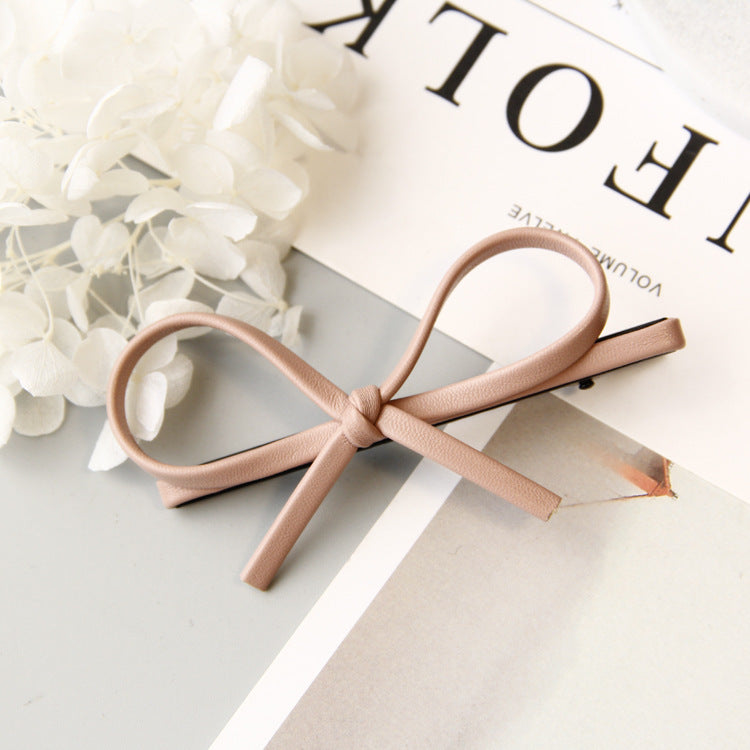 Simple Leather Bow Hairpin - Women's Hair Accessory with Bow Design
