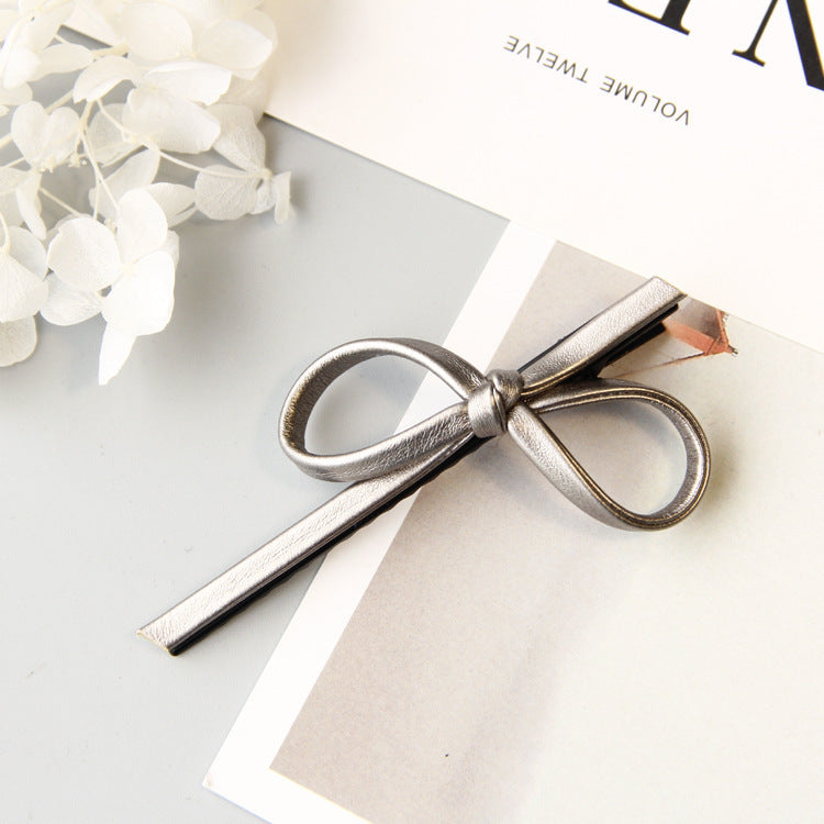 Simple Leather Bow Hairpin - Women's Hair Accessory with Bow Design