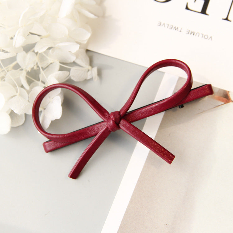 Simple Leather Bow Hairpin - Women's Hair Accessory with Bow Design