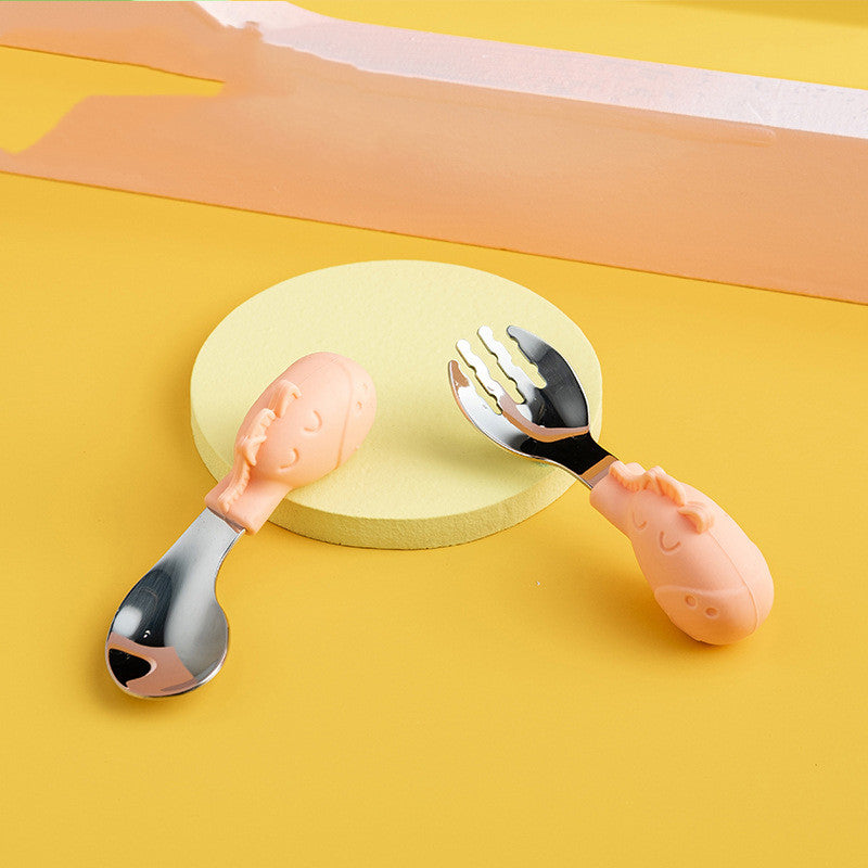 Baby & Children Tableware Set with Licking Spoon - Food Grade Silicone & Stainless Steel