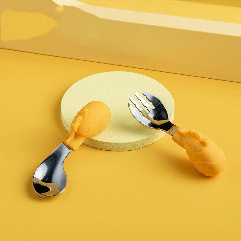 Baby & Children Tableware Set with Licking Spoon - Food Grade Silicone & Stainless Steel