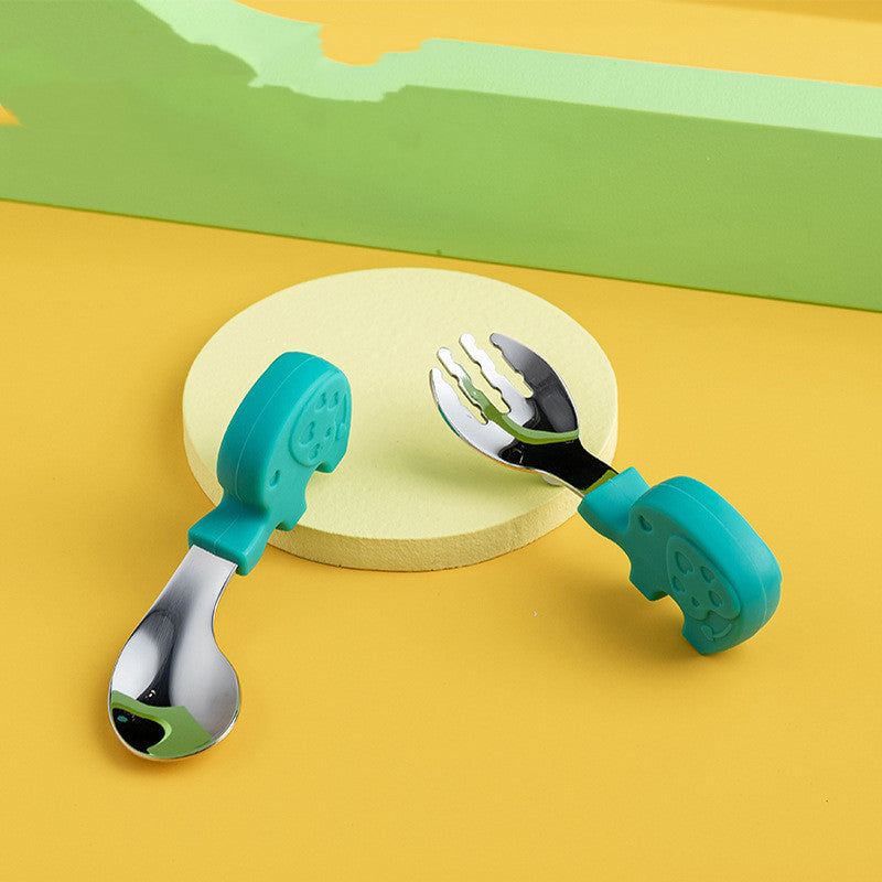 Baby & Children Tableware Set with Licking Spoon - Food Grade Silicone & Stainless Steel