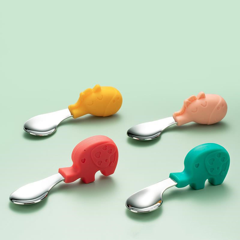 Baby & Children Tableware Set with Licking Spoon - Food Grade Silicone & Stainless Steel