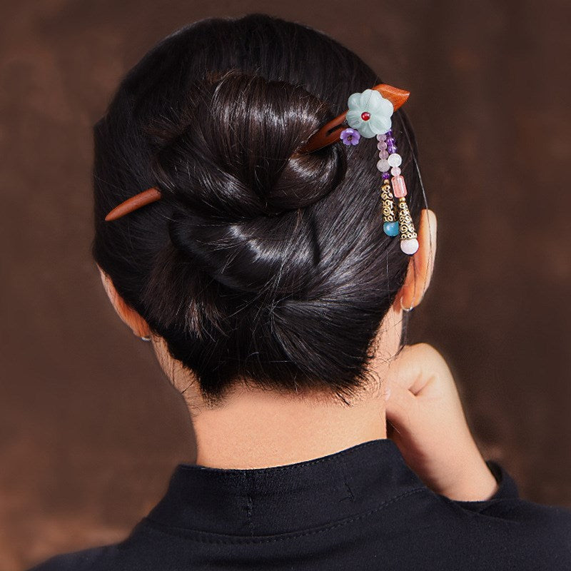Vintage Red Sandalwood Hair Pin - Brown