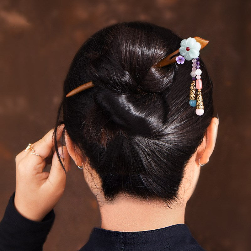 Vintage Red Sandalwood Hair Pin - Brown
