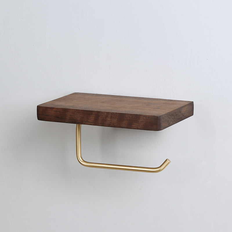 Black Walnut Solid Wood Bathroom Toilet Paper Shelf - Non-Perforated, Durable