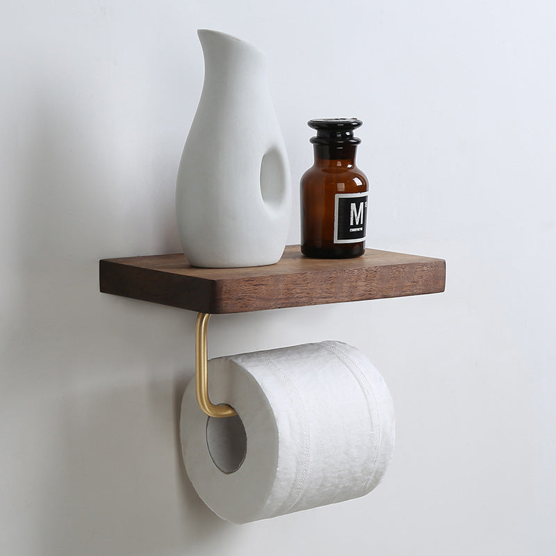 Black Walnut Solid Wood Bathroom Toilet Paper Shelf - Non-Perforated, Durable