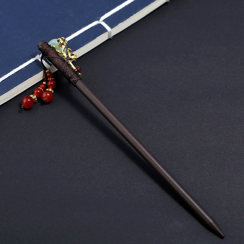 Vintage Wenge Wood Hairpin with Red Agate