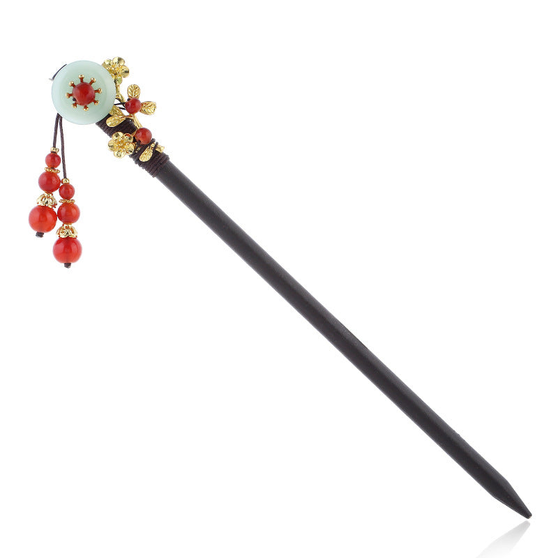 Vintage Wenge Wood Hairpin with Red Agate