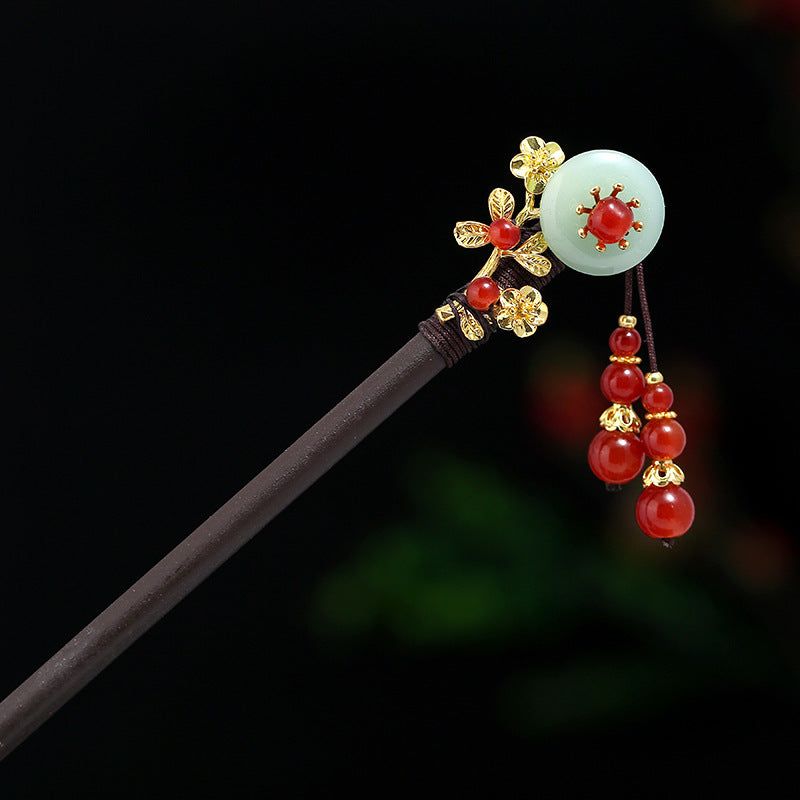 Vintage Wenge Wood Hairpin with Red Agate