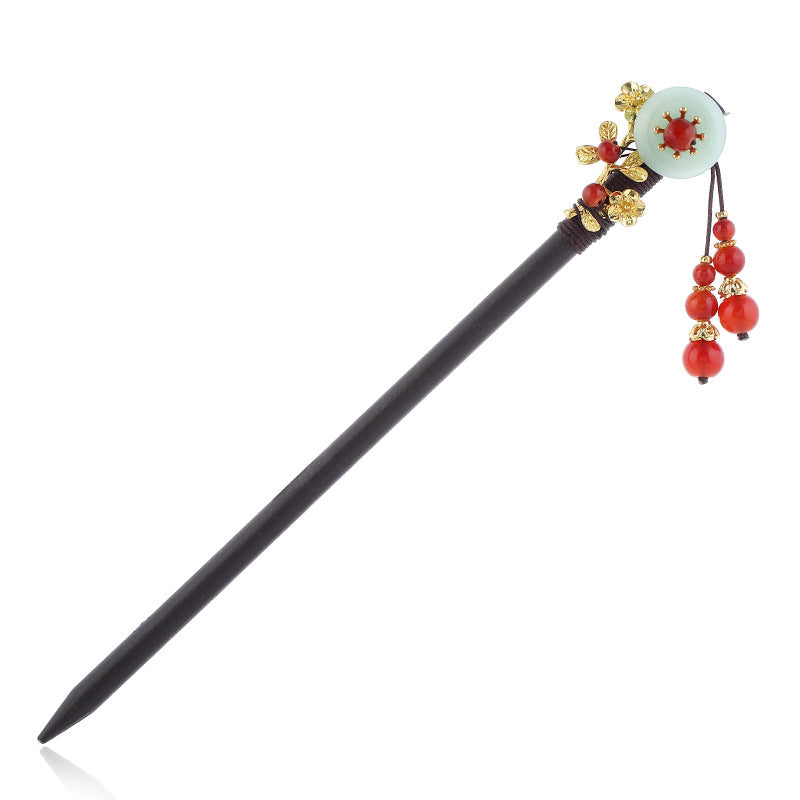 Vintage Wenge Wood Hairpin with Red Agate