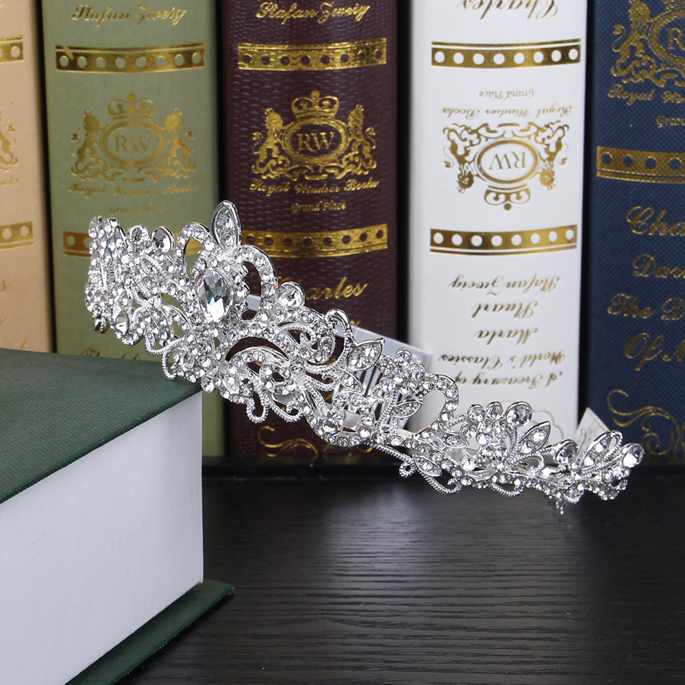 Rhinestone Crown Headband - White Silver